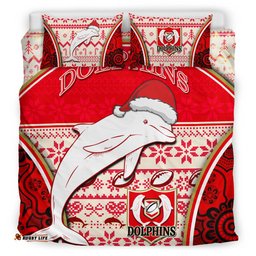 Redcliffe Dolphins Bedding Set - Christmas Redcliffe Dolphins Mascot Bedding Set