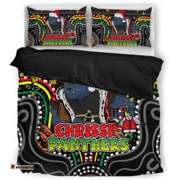 Penrith Panthers Christmas Custom Bedding Set - Christmas Knit Patterns Vintage Jersey Ugly Bedding Set