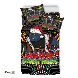 Penrith Panthers Christmas Custom Bedding Set - Christmas Knit Patterns Vintage Jersey Ugly Bedding Set