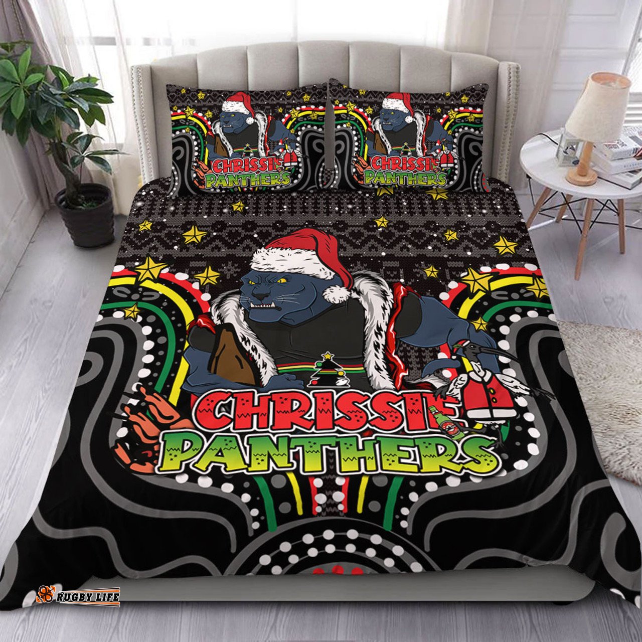 Penrith Panthers Christmas Custom Bedding Set - Christmas Knit Patterns Vintage Jersey Ugly Bedding Set