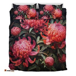 Australia Waratah Bedding Set - Red Waratah Flowers Fine Art Ver3 Bedding Set