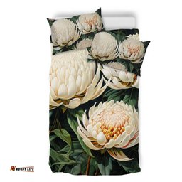 Australia Waratah Bedding Set - White Waratah Flowers Fine Art Ver2 Bedding Set