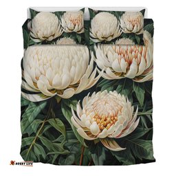 Australia Waratah Bedding Set - White Waratah Flowers Fine Art Ver2 Bedding Set