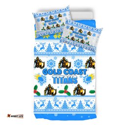 Gold Coast Titans Christmas Bedding Set - Gold Coast Titans Special Ugly Christmas Bedding Set