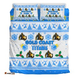 Gold Coast Titans Christmas Bedding Set - Gold Coast Titans Special Ugly Christmas Bedding Set