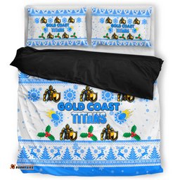 Gold Coast Titans Christmas Bedding Set - Gold Coast Titans Special Ugly Christmas Bedding Set