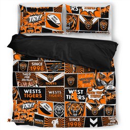 Wests Tigers Bedding Set - Team Of Us Die Hard Fan Supporters Comic Style