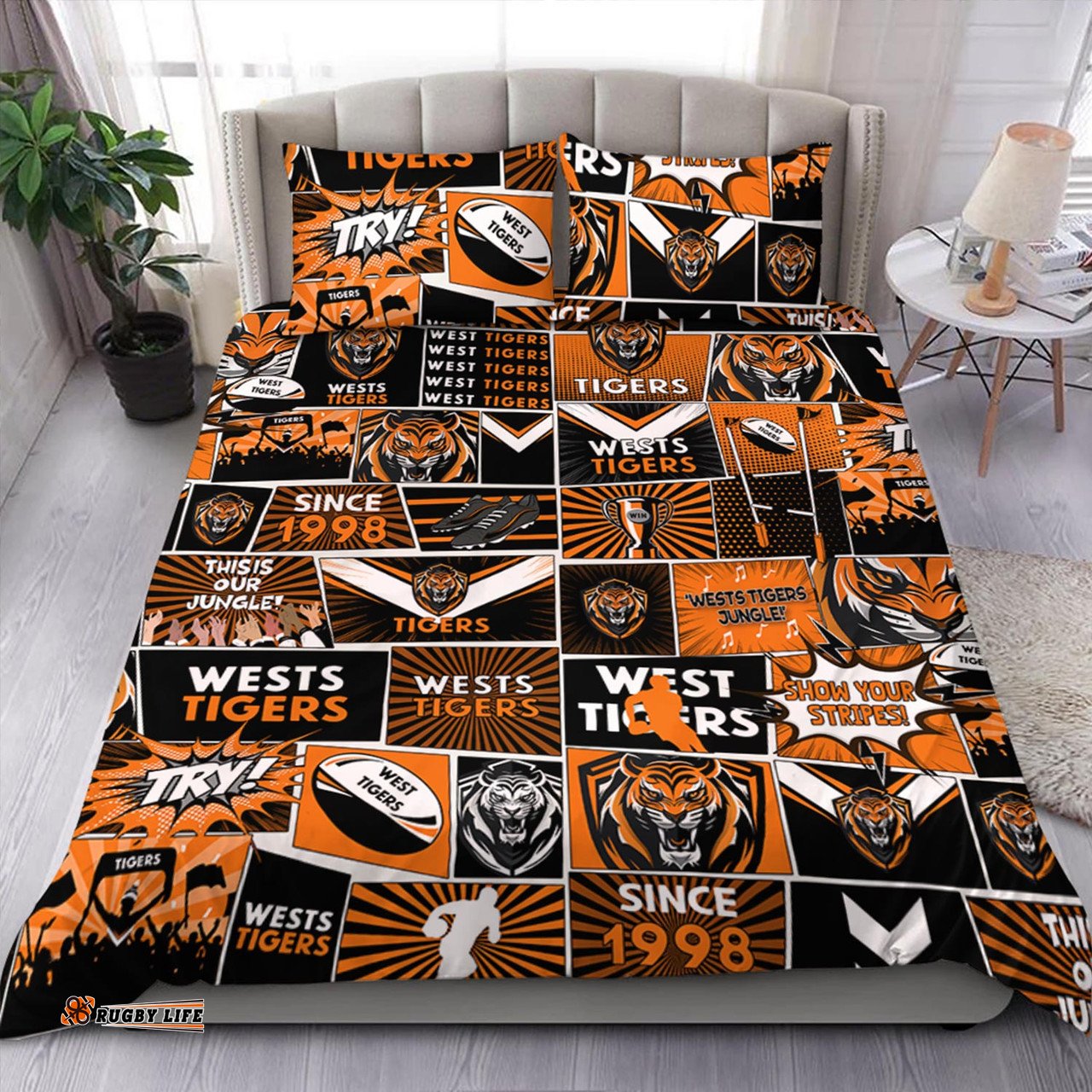 Wests Tigers Bedding Set - Team Of Us Die Hard Fan Supporters Comic Style