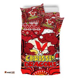 St. George Illawarra Dragons Christmas Custom Bedding Set - Christmas Knit Patterns Vintage Jersey Ugly Bedding Set