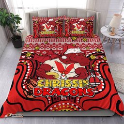 St. George Illawarra Dragons Christmas Custom Bedding Set - Christmas Knit Patterns Vintage Jersey Ugly Bedding Set