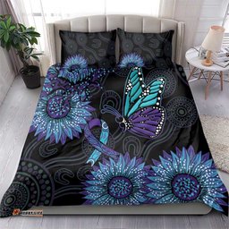 Australia Indigenous Bedding Set Teal & Purple Sunflower Aboriginal Arts