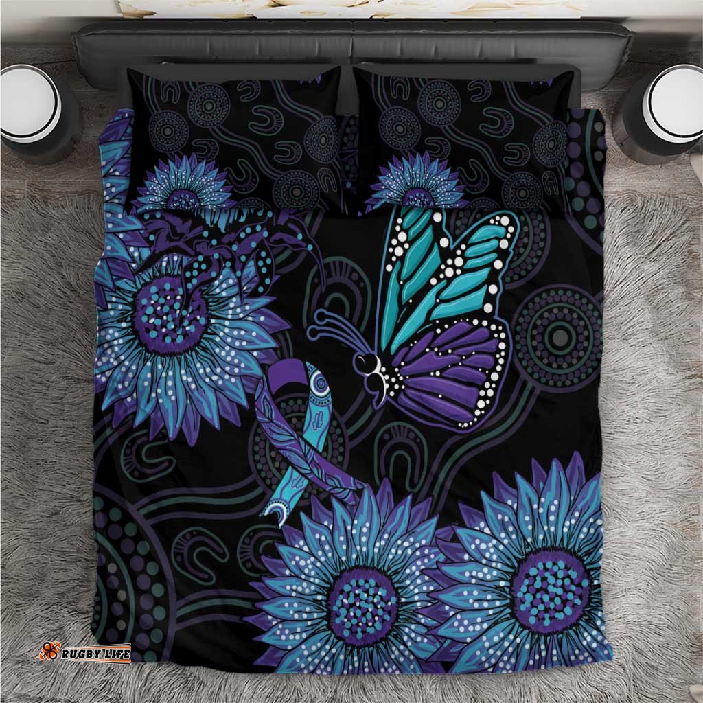 Australia Indigenous Bedding Set Teal & Purple Sunflower Aboriginal Arts