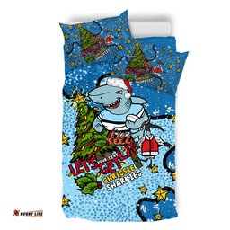 Cronulla-Sutherland Sharks Christmas Custom Bedding Set - Let's Get Lit Chrisse Pressie Bedding Set