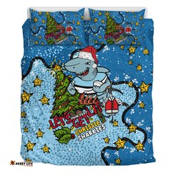 Cronulla-Sutherland Sharks Christmas Custom Bedding Set - Let's Get Lit Chrisse Pressie Bedding Set