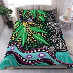 Australia Wattle Leaves Bedding Set - Aboriginal Dot Art And Wattle Leaves Bedding Set