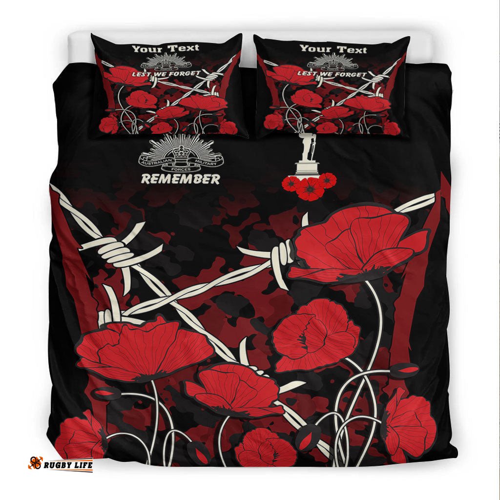 Custom ANZAC Day Camouflage Poppy and Barbed Wire Bedding Set