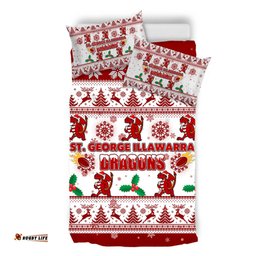 St. George Illawarra Dragons Christmas Bedding Set - St. George Illawarra Dragons Special Ugly Christmas Bedding Set