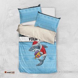 NRL Cronulla-Sutherland Christmas Personalised Bedding Set with Sharkies Santa