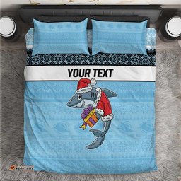 NRL Cronulla-Sutherland Christmas Personalised Bedding Set with Sharkies Santa
