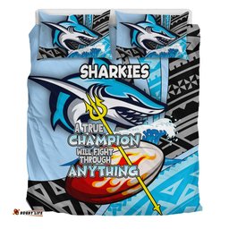 Cronulla-Sutherland Sharks Bedding Set - A True Champion Will Fight Through Anything With Polynesian Patterns