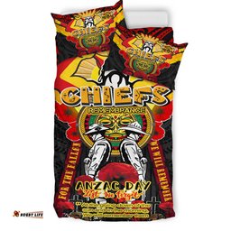 Waikato Chiefs Anzac Day Custom Bedding Set - Remembrance Chiefs With Maori Patterns And Poppy Flowers