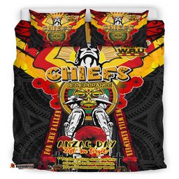 Waikato Chiefs Anzac Day Custom Bedding Set - Remembrance Chiefs With Maori Patterns And Poppy Flowers