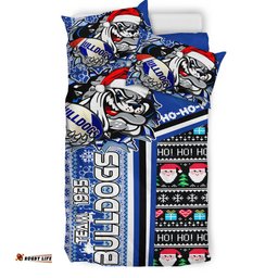Canterbury-Bankstown Bulldogs Christmas Bedding Set - Custom Scratch Canterbury-Bankstown Christmas With Snowflakes Ho Ho Ho Bedding Set