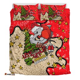 Redcliffe Dolphins Christmas Custom Bedding Set - Let's Get Lit Chrisse Pressie Bedding Set