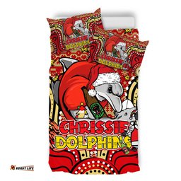 Redcliffe Dolphins Christmas Custom Bedding Set - Christmas Knit Patterns Vintage Jersey Ugly Bedding Set