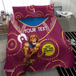 Custom AFL Brisbane Lions NAIDOC Week Bedding Set Keep The Fire Burning Indigenous Art
