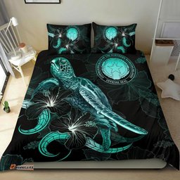 CNMI Polynesian Bedding Set Turtle With Blooming Hibiscus Turquoise