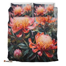 Australia Waratah Bedding Set - Waratah Oil Painting Abstract Ver2 Bedding Set
