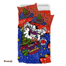 Newcastle Knights Christmas Custom Bedding Set - Let's Get Lit Chrisse Pressie Bedding Set