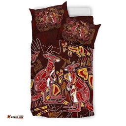 Aboriginal Bedding Set Kangaroo family with Hand Art