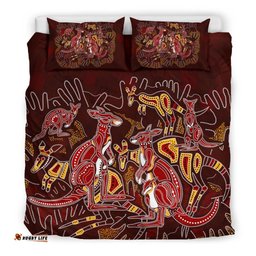 Aboriginal Bedding Set Kangaroo family with Hand Art