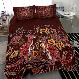 Aboriginal Bedding Set Kangaroo family with Hand Art