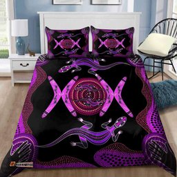 Purple Aboriginal Bedding Set Lizards Boomerang All Over Printed Bedding Set