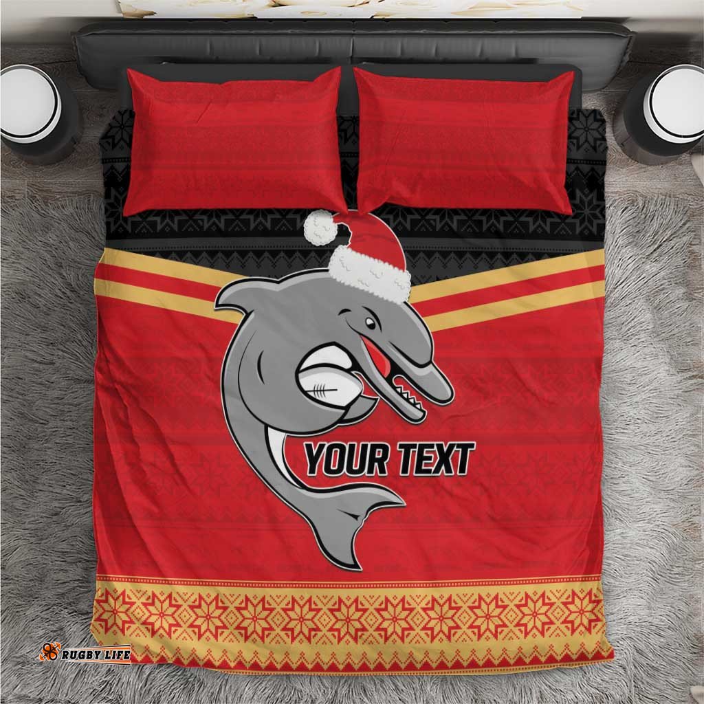 NRL Dolphins Mascot Christmas Personalised Bedding Set Black Style