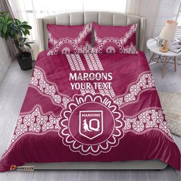 Custom QLD Maroons Rugby Bedding Set Aussie Aboriginal Mix Polynesian Pattern