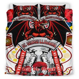 St. George Illawarra Dragons Anzac Day Watercolour Custom Bedding Set - Remembrance Dragons With Poppy Flower