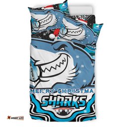 Cronulla-Sutherland Sharks Christmas Bedding Set - Custom Christmas Super Sharkies Indigenous Bedding Set