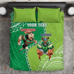 Personalised Rabbitohs And Raiders Rugby Bedding Set Aboriginal Mix Polynesian Pattern