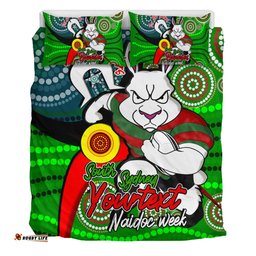 South Sydney Rabbitohs Custom Bedding Set - Rabbitohs Bunnies Naidoc Week For Our Elders With Dot Bunnies Sport Style Bedding Set