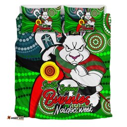 South Sydney Rabbitohs Custom Bedding Set - Rabbitohs Bunnies Naidoc Week For Our Elders With Dot Bunnies Sport Style Bedding Set