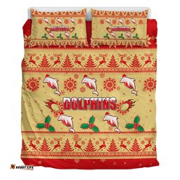 Redcliffe Dolphins Christmas Bedding Set - Redcliffe Dolphins Dolphins Special Ugly Christmas Bedding Set