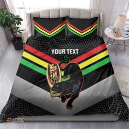 Personalised Panthers Rugby 2024 Bedding Set Mascot With Trophy Go Champions Aboriginal Art