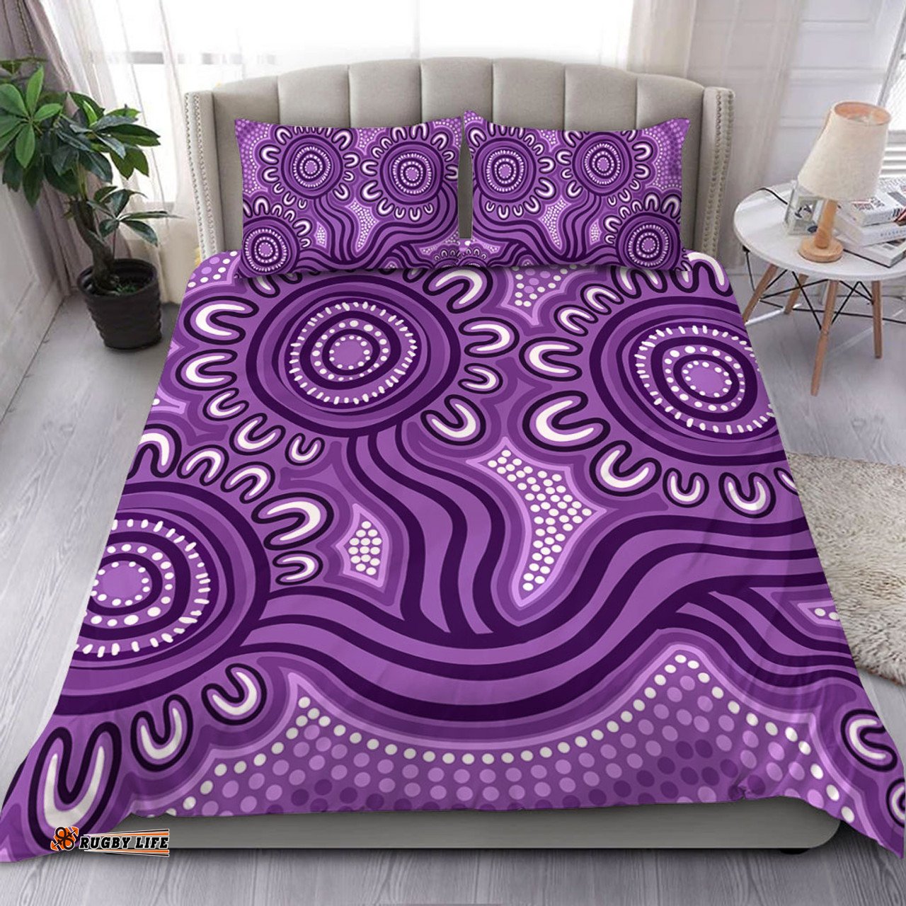 Australia Aboriginal Bedding Set - Dot Patterns From Indigenous Australian Culture (Purple) Bedding Set
