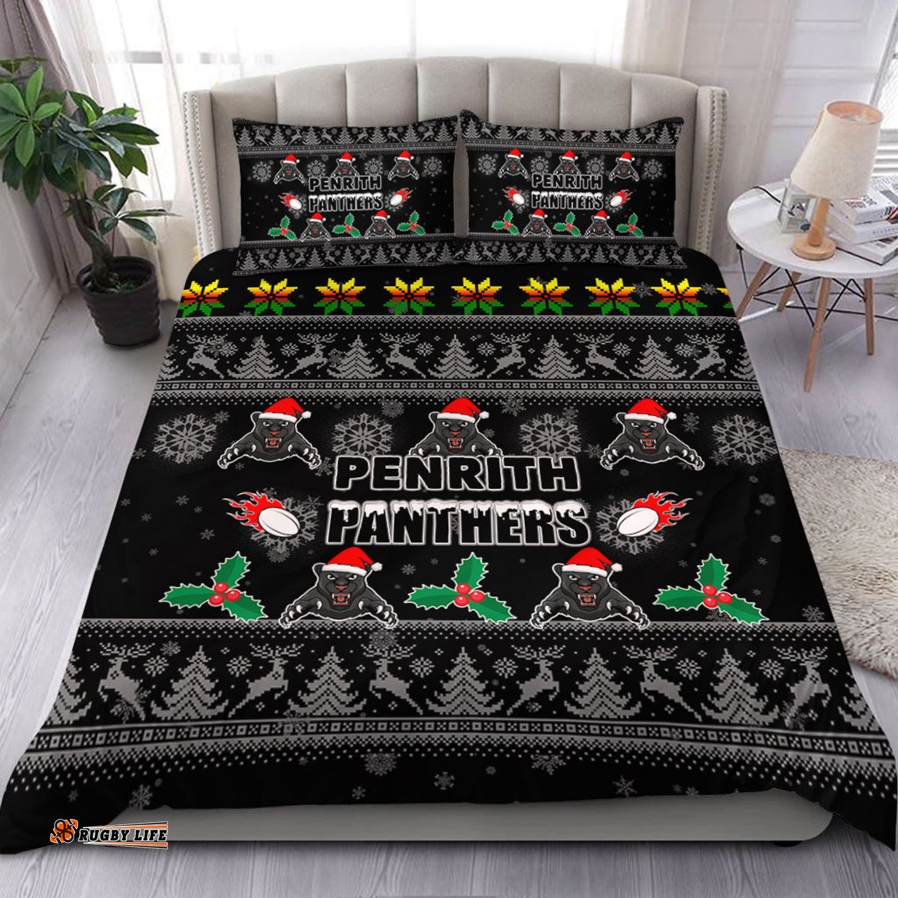 Penrith Panthers Christmas Bedding Set - Penrith Panthers Special Ugly Christmas Bedding Set
