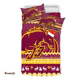 Brisbane Broncos Bedding Set - Australia Ugly Xmas With Aboriginal Patterns For Die Hard Fans