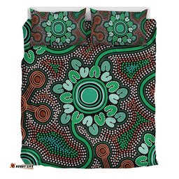 Australia Aboriginal Bedding Set - Aboriginal Green Dot Art Inspired Bedding Set